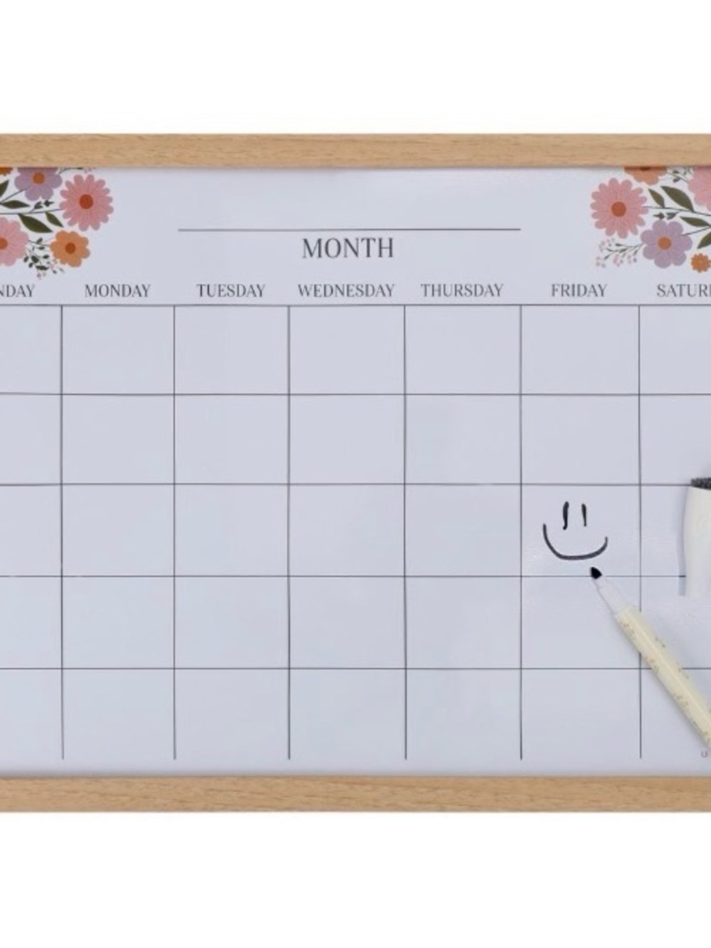 Floral Monthly Dry Erase Calendar Whiteboard - Pink Floral